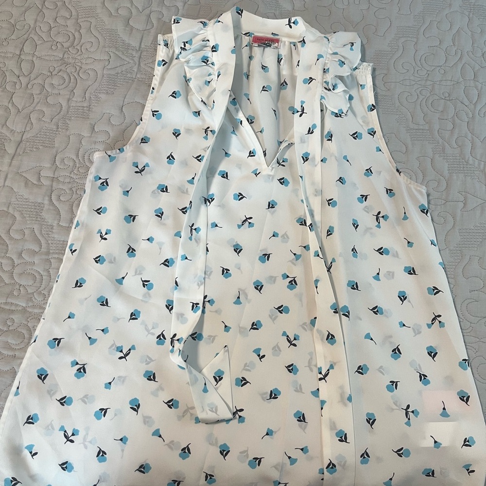 Kate Spade White Blouse with Blue Floral Accents